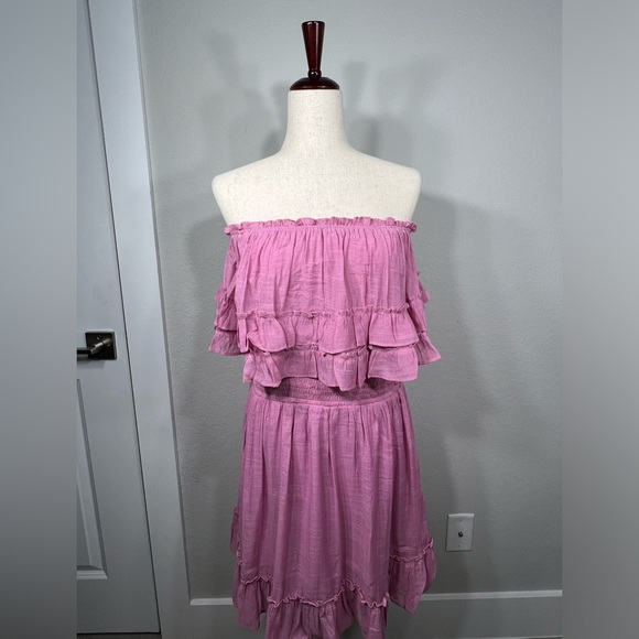 #115 Pink Off the Shoulder Ruffle Dress - Picture 5 of 8